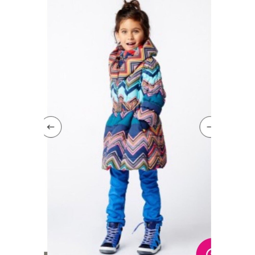 Mim Pi stretch puffer belted coat girls size 4 chevron